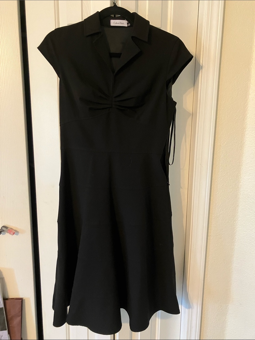 Calvin Klein Black Midi Dress with Cap Sleeves